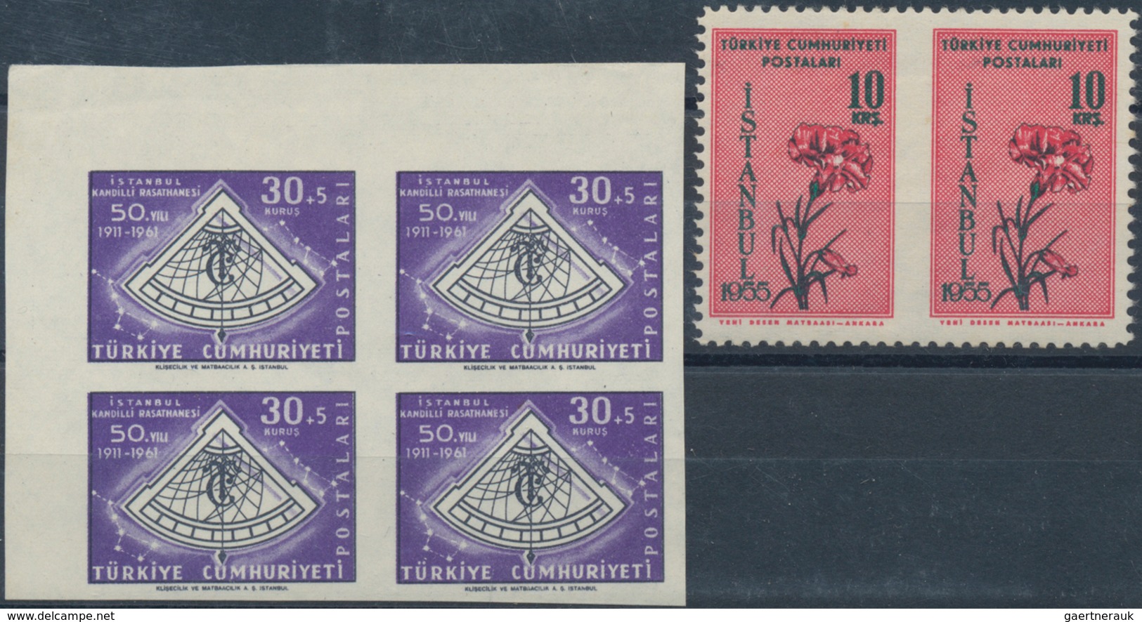Türkei: 1955/1977, Lot Of 20 Stamps Showing Varieties, E.g. 1955 Flowers 10k. Horizontal Pair "impef - Usados