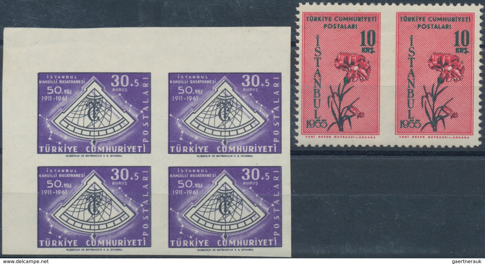 Türkei: 1955/1977, Lot Of 20 Stamps Showing Varieties, E.g. 1955 Flowers 10k. Horizontal Pair "impef - Gebruikt