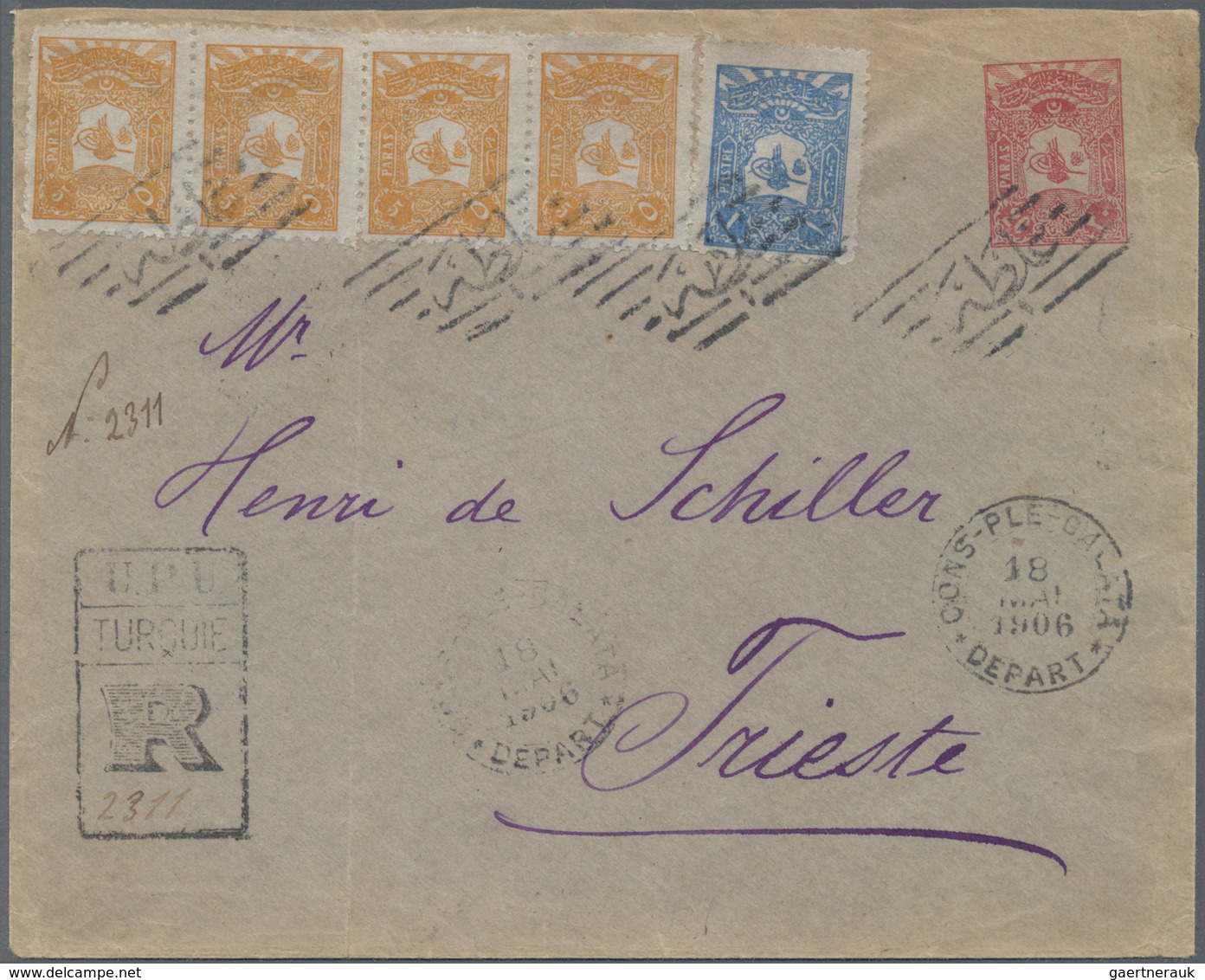 Türkei - Ganzsachen: 1906/1918, Group Of Four Uprated Stationery Envelopes, Mainly Registered Mail T - Enteros Postales