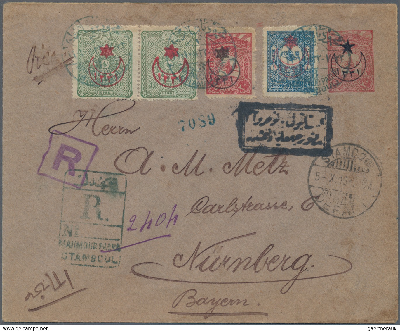 Türkei - Ganzsachen: 1906/1918, Group Of Four Uprated Stationery Envelopes, Mainly Registered Mail T - Ganzsachen