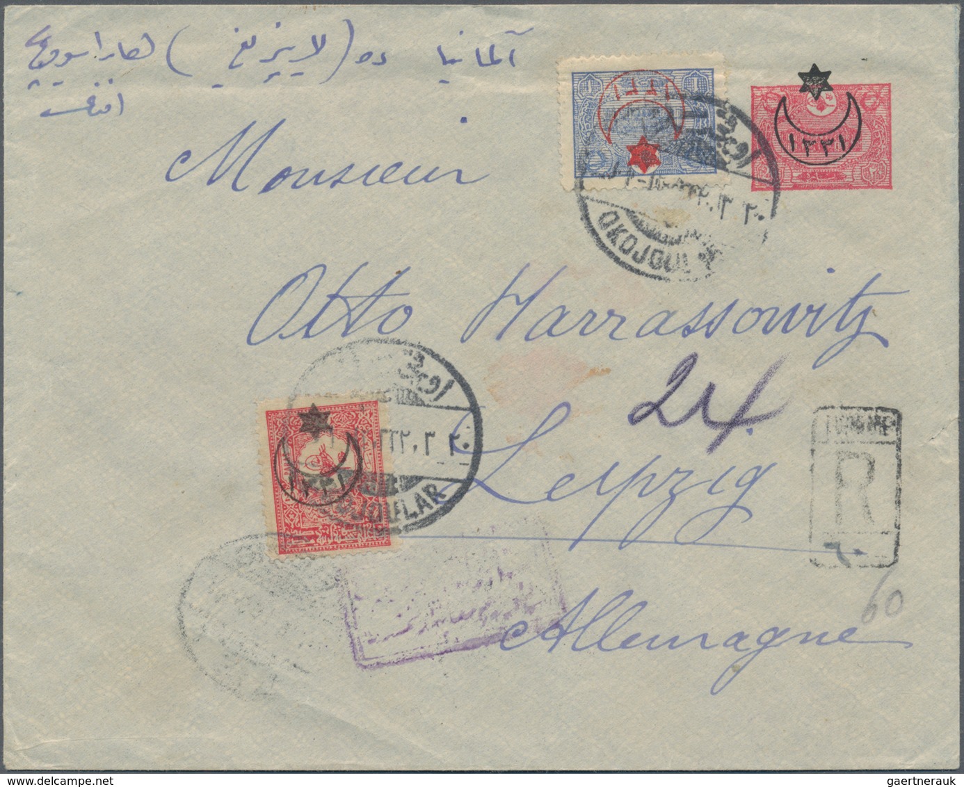 Türkei - Ganzsachen: 1906/1918, Group Of Four Uprated Stationery Envelopes, Mainly Registered Mail T - Enteros Postales