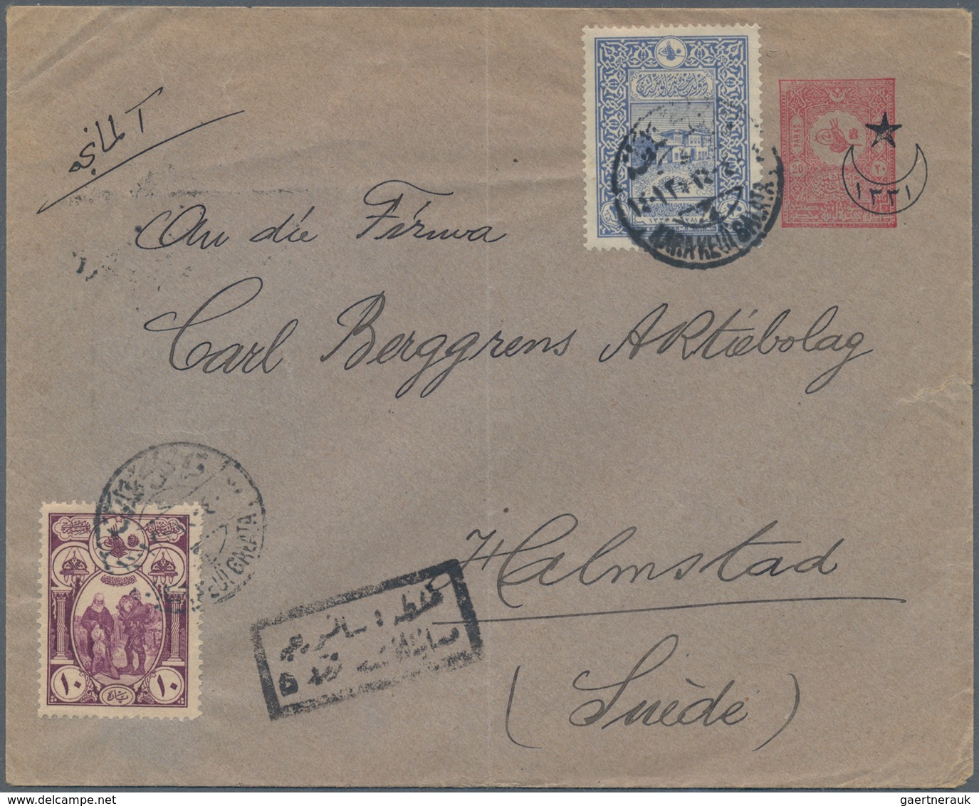 Türkei - Ganzsachen: 1906/1918, Group Of Four Uprated Stationery Envelopes, Mainly Registered Mail T - Enteros Postales