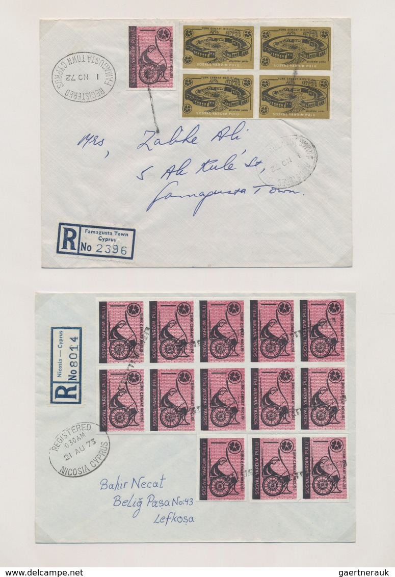 Türkisch Zypern: 1970/1973, Social Welfare Stamps, Collection Of 28 Covers/cards And Several Loose S - Cartas & Documentos