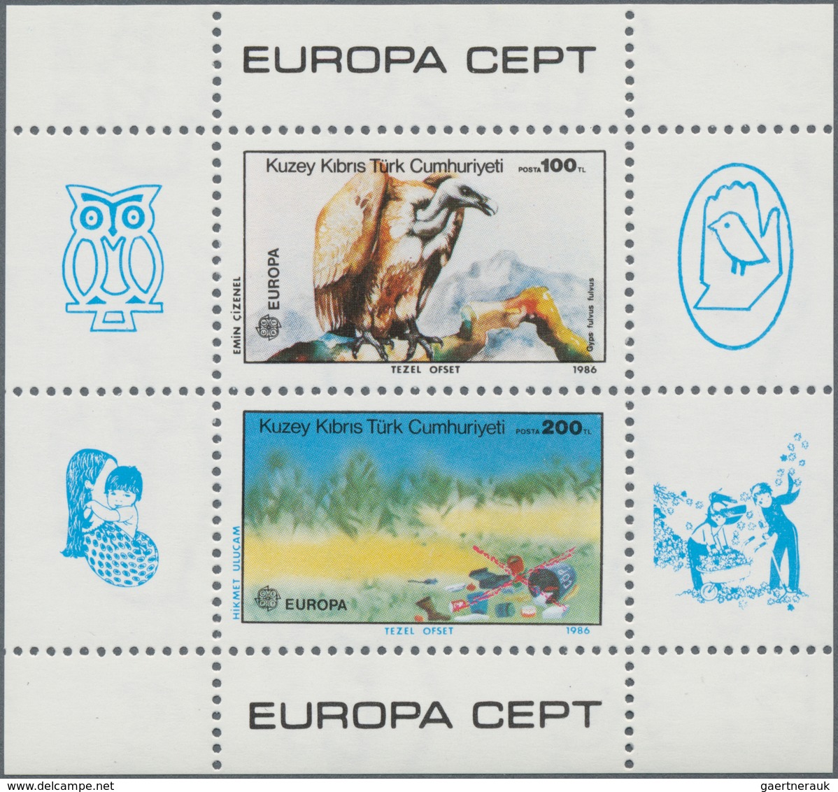 Türkisch Zypern: 1986, Europa (Eurasian Griffon/ Gänsegeier), More Than 1500 Copies Of This Block, M - Cartas & Documentos