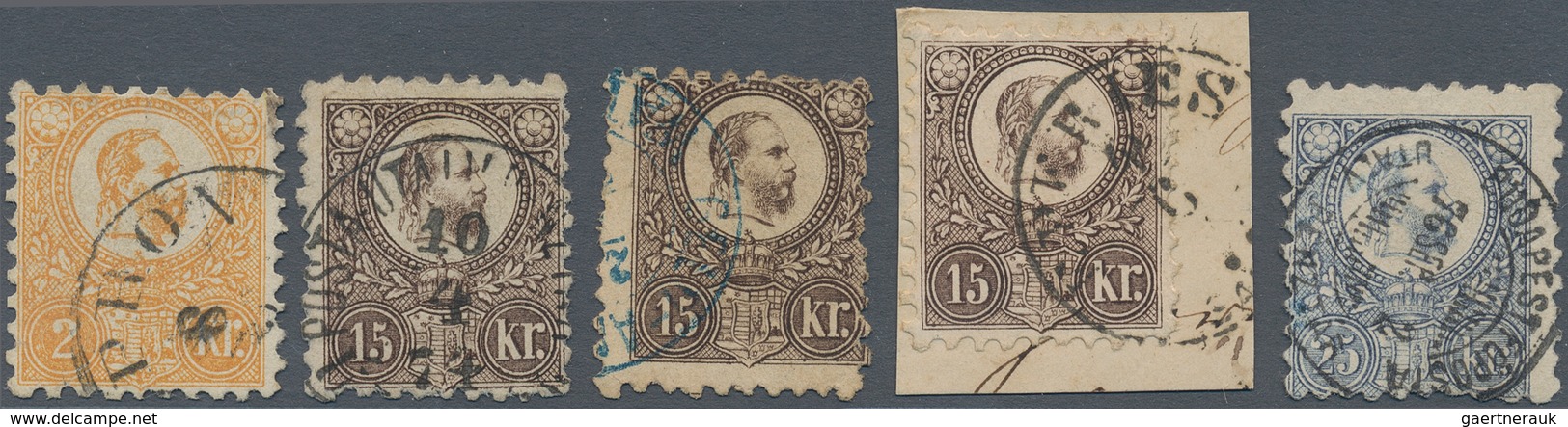 Ungarn: 1871, König Franz Joseph 15 Kr. Braun StTdr. 24 Werte Lose Gestempelt Bzw. Auf Briefstück Da - Briefe U. Dokumente