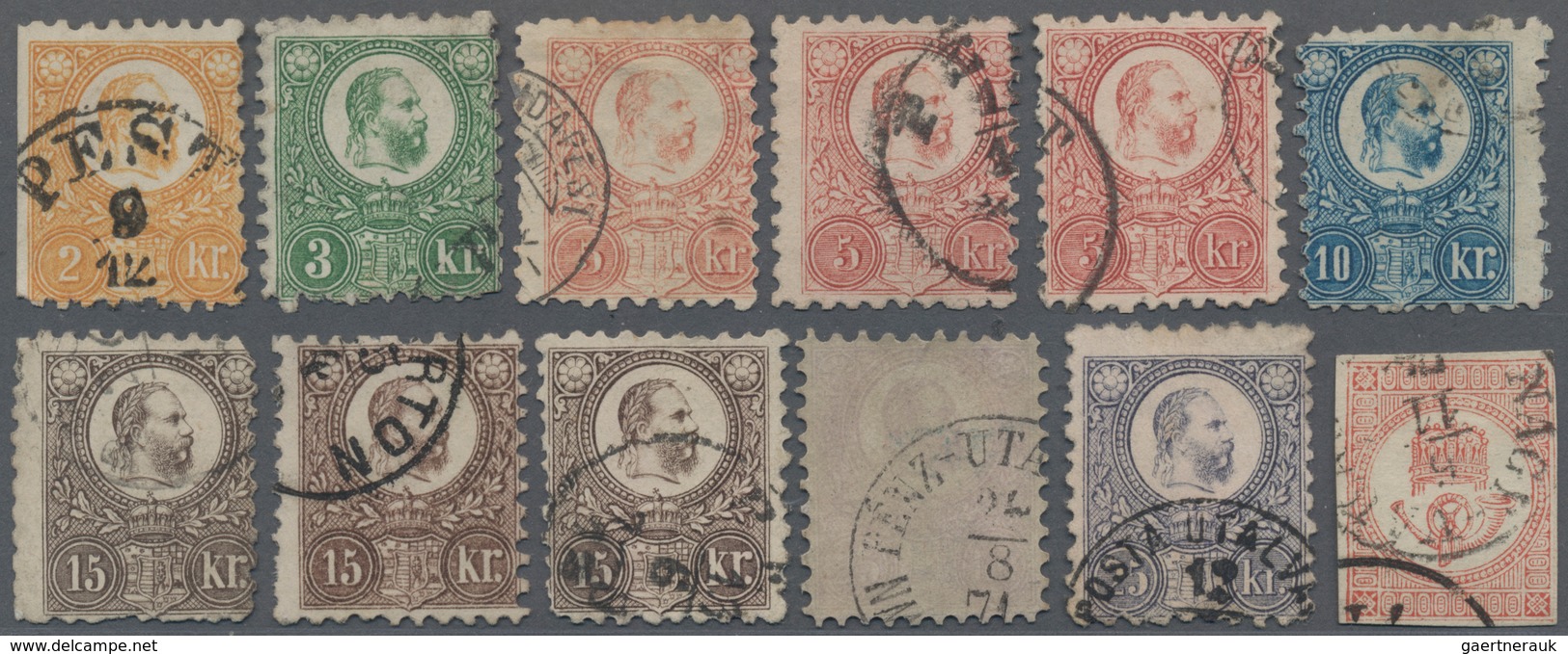 Ungarn: 1871-99 Ca.: Group Of 30 Used Stamps, With 12 Singles Of 1871 Franz Joseph Issues, One 1871 - Cartas & Documentos