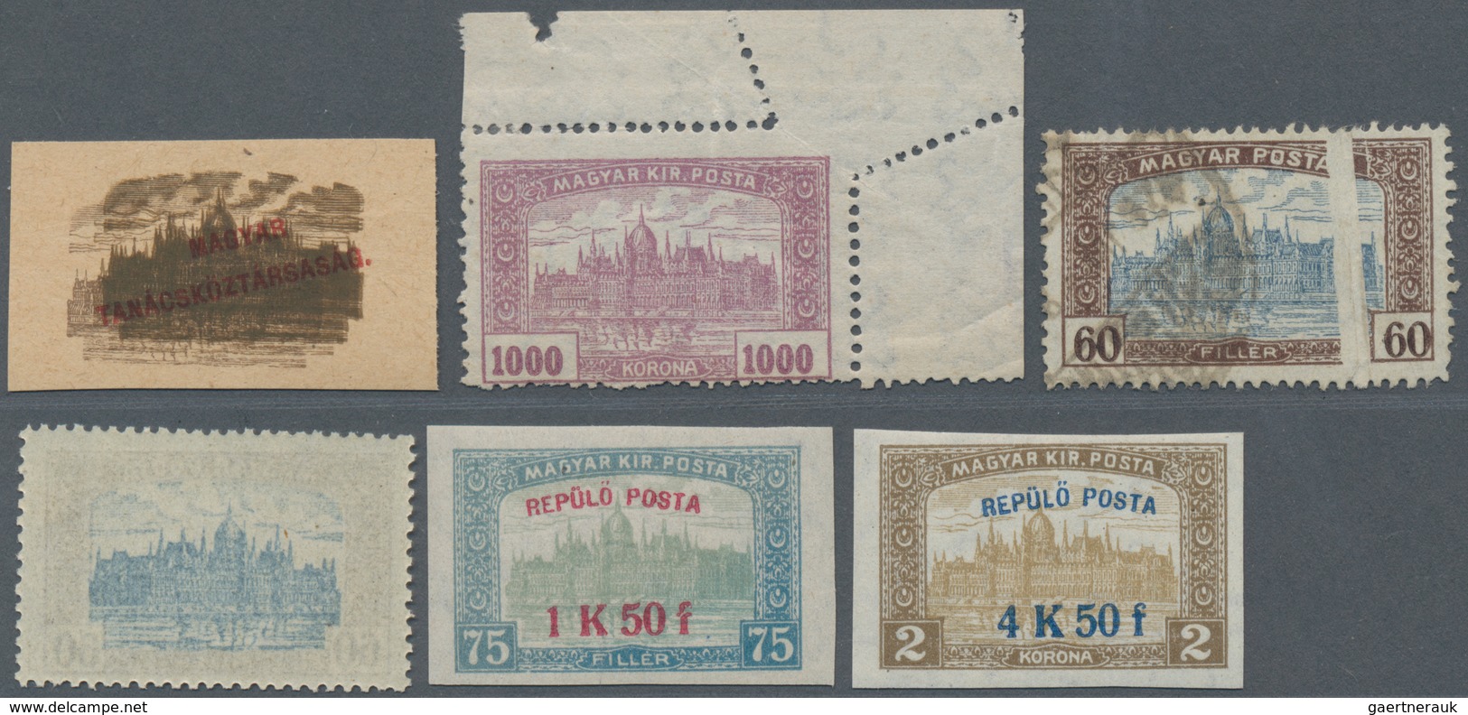 Ungarn: 1917/1919, Parliament Issue, Specialised Assortment Of Twelve Stamps Incl. Misperforation, P - Cartas & Documentos