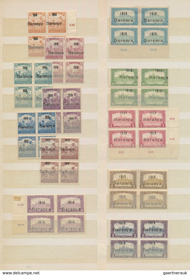 Ungarn - Besetzte Gebiete: Baranya: 1919, Mint Collection Of 41 BLOCKS OF FOUR Incl. A Good Percenta - Baranya