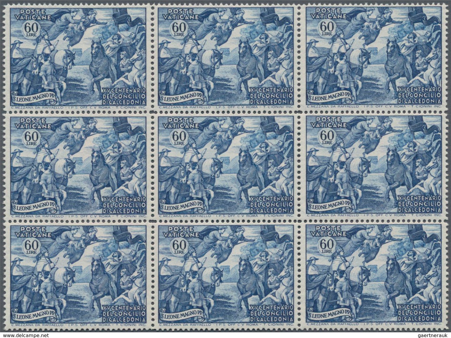 Vatikan: 1951, 1.500 Years Chalcedon Council 60l. Blue In A Lot With 120 Stamps In Larger Blocks, Mi - Sammlungen