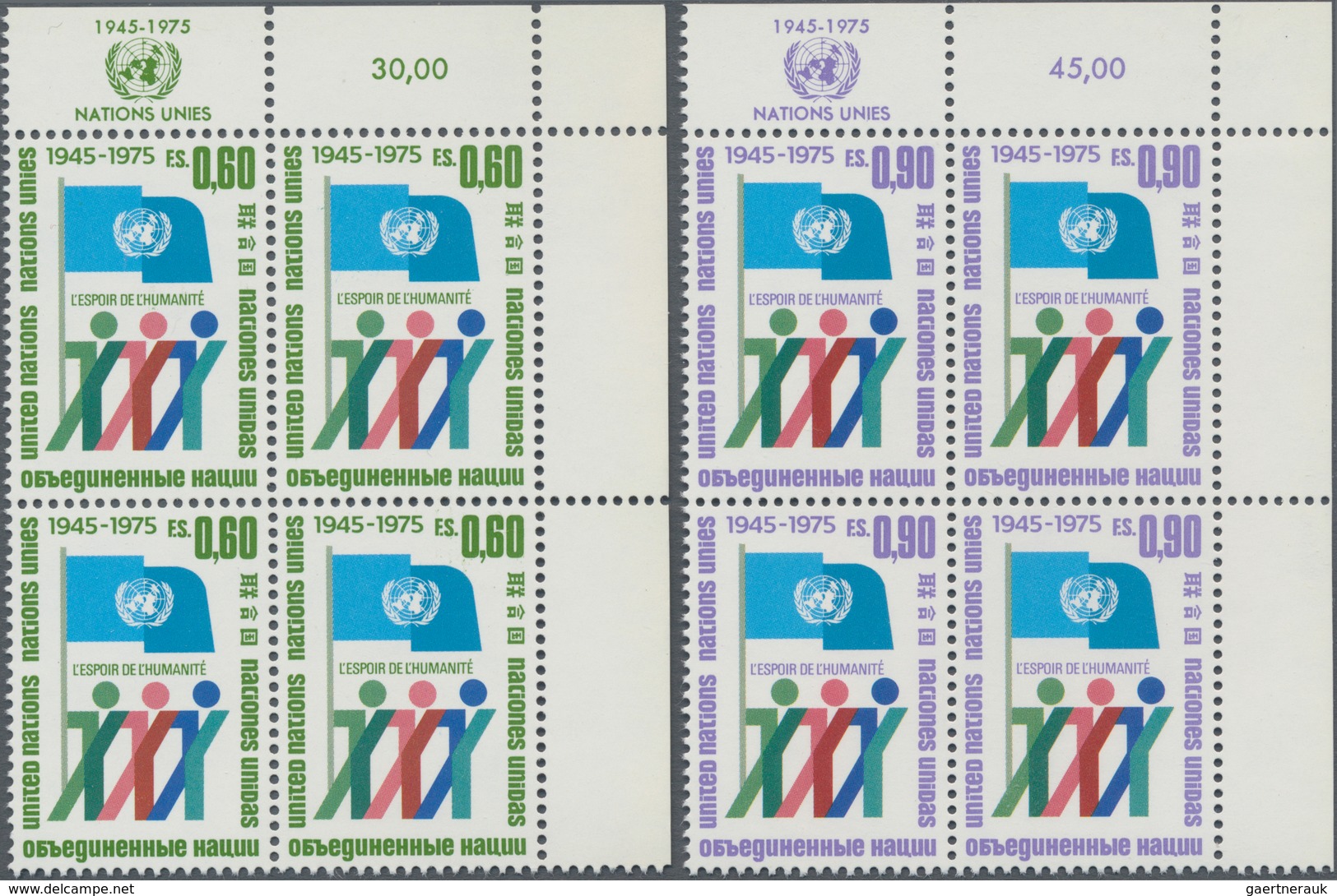 Vereinte Nationen - Genf: 1975, 30 Jahre Vereinte Nationen Kompl. Satz 0.60 Fr. Und 0.90 Fr. Bestand - Nuovi
