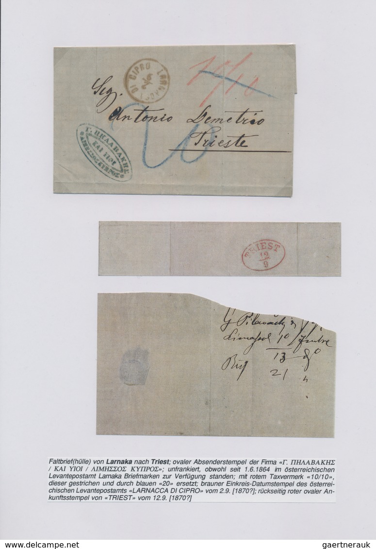 Zypern: 1682-1980, Thematic Collection Starting Three Preadhesive Envelopes, From Smirne And Larnaca - Otros & Sin Clasificación