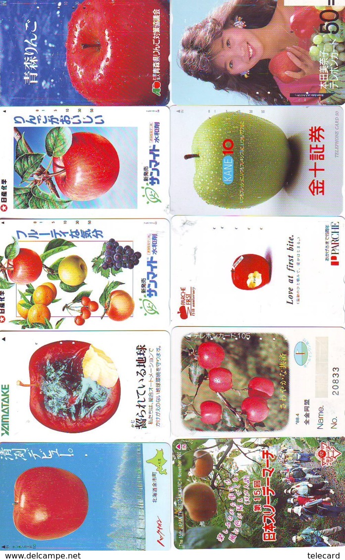 10 Télécartes - Prepaid Différentes JAPON *  APFEL * POMMES (LOT A-107) JAPAN 10 DIFF APPLES PHONECARDS * 10 VERSCH TK - Alimentation