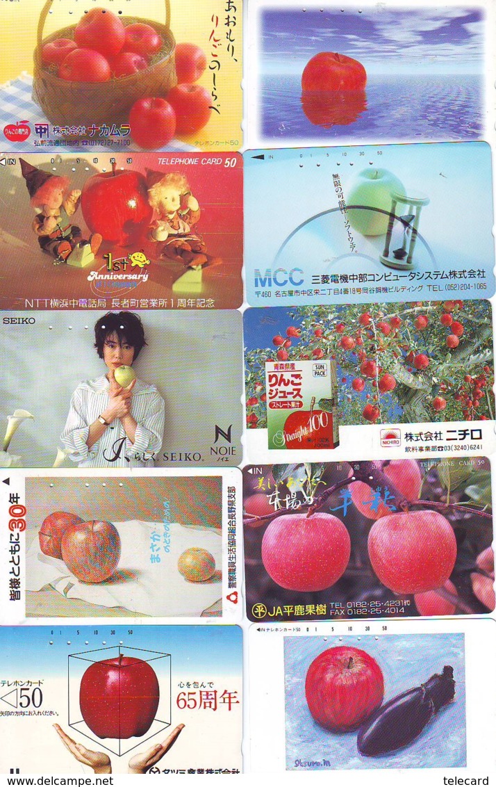 10 Télécartes - Prepaid Différentes JAPON *  APFEL * POMMES (LOT A-110) JAPAN 10 DIFF APPLES PHONECARDS * 10 VERSCH TK - Alimentazioni