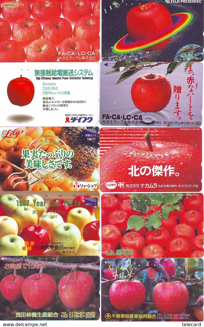 10 Télécartes - Prepaid Différentes JAPON *  APFEL * POMMES (LOT A-113) JAPAN 10 DIFF APPLES PHONECARDS * 10 VERSCH TK - Alimentazioni