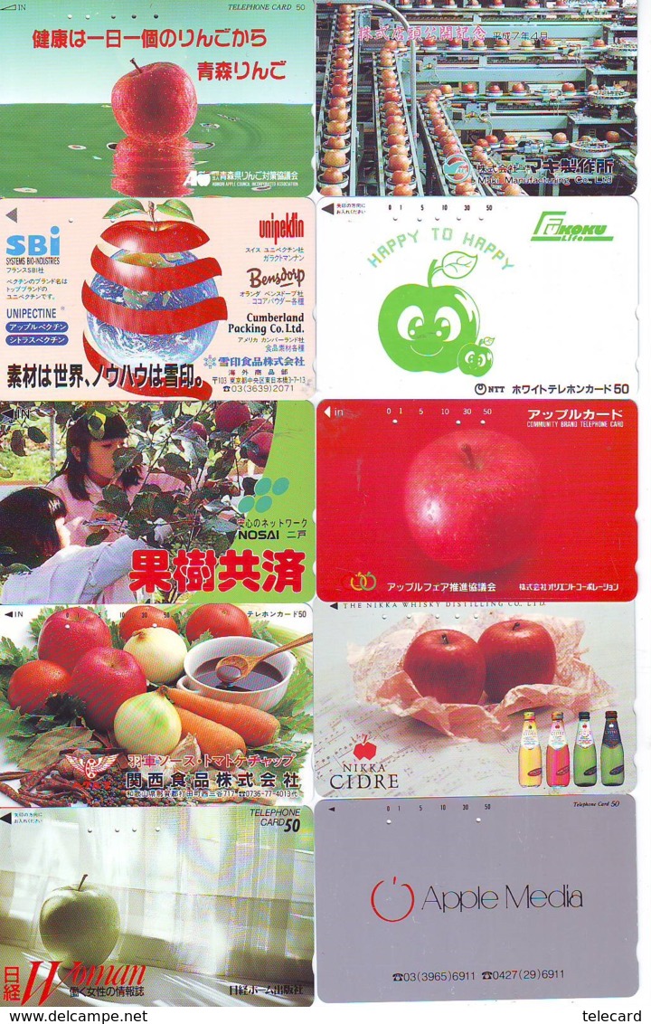 10 Télécartes - Prepaid Différentes JAPON *  APFEL * POMMES (LOT A-114) JAPAN 10 DIFF APPLES PHONECARDS * 10 VERSCH TK - Alimentazioni