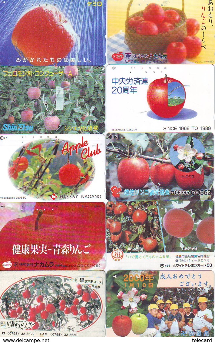 10 Télécartes - Prepaid Différentes JAPON *  APFEL * POMMES (LOT A-116) JAPAN 10 DIFF APPLES PHONECARDS * 10 VERSCH TK - Alimentazioni