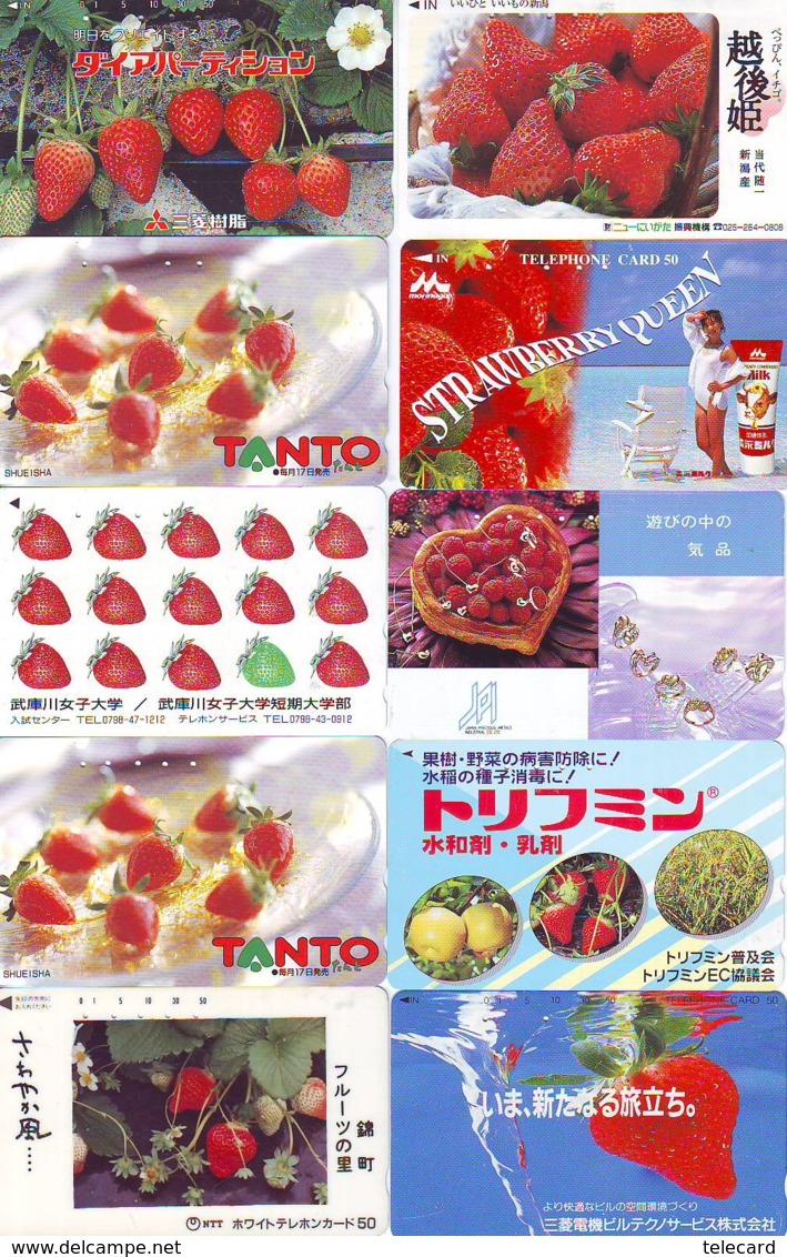 10 Télécartes - Prepaid Différentes JAPON * FRAISE (LOT A-117) JAPAN 10 DIFF STRAWBERRIES * PHONECARDS * 10 VERSCH TK - Alimentation