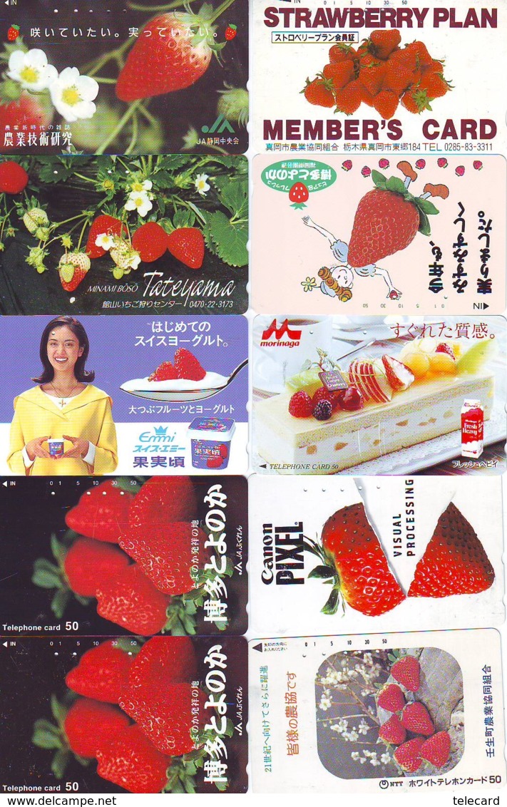 10 Télécartes - Prepaid Différentes JAPON * FRAISE (LOT A-119) JAPAN 10 DIFF STRAWBERRIES * PHONECARDS * 10 VERSCH TK - Alimentazioni