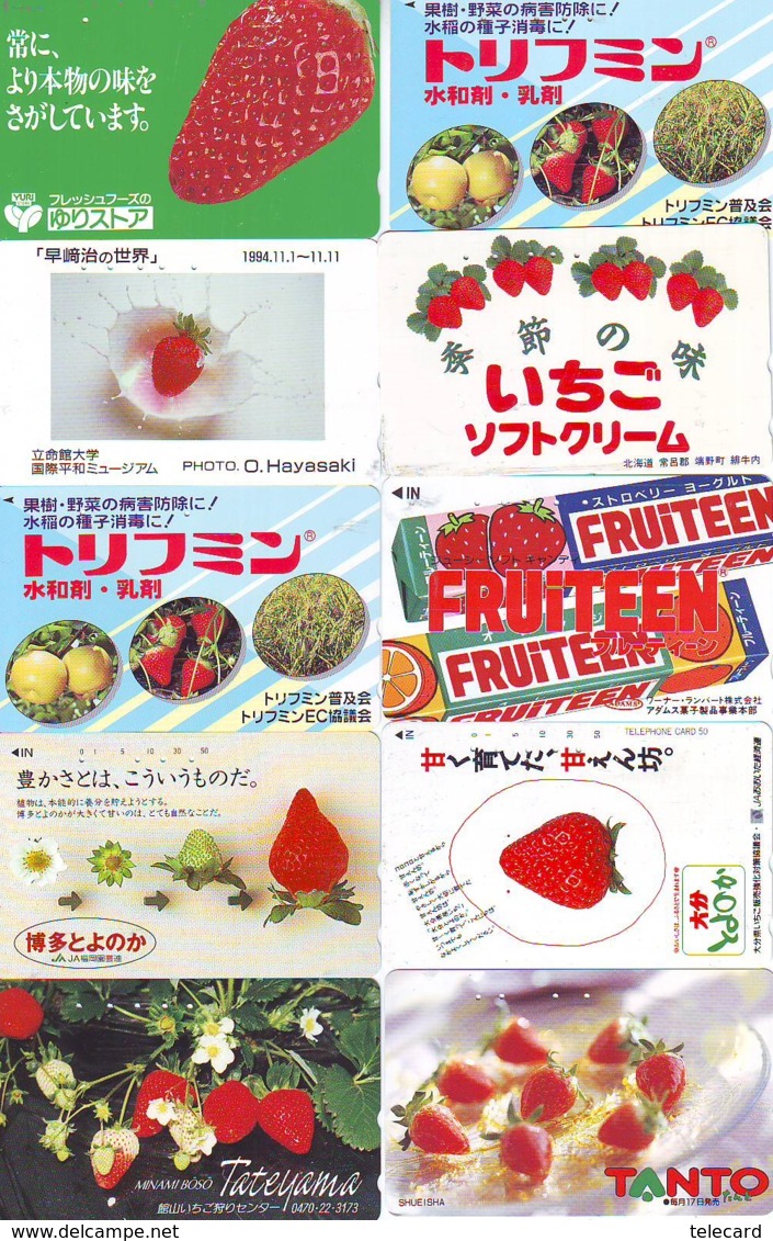 10 Télécartes - Prepaid Différentes JAPON * FRAISE (LOT A-121) JAPAN 10 DIFF STRAWBERRIES * PHONECARDS * 10 VERSCH TK - Alimentation