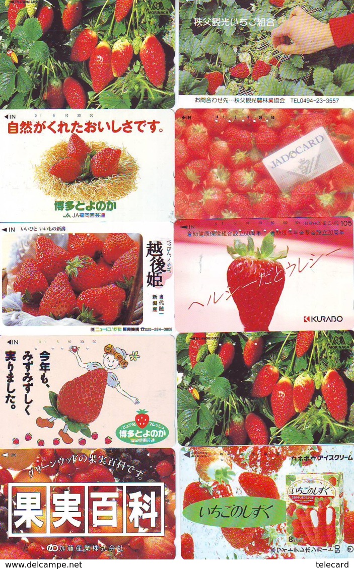 10 Télécartes - Prepaid Différentes JAPON * FRAISE (LOT A-124) JAPAN 10 DIFF STRAWBERRIES * PHONECARDS * 10 VERSCH TK - Alimentation