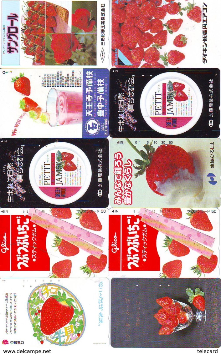 10 Télécartes - Prepaid Différentes JAPON * FRAISE (LOT A-125) JAPAN 10 DIFF STRAWBERRIES * PHONECARDS * 10 VERSCH TK - Food