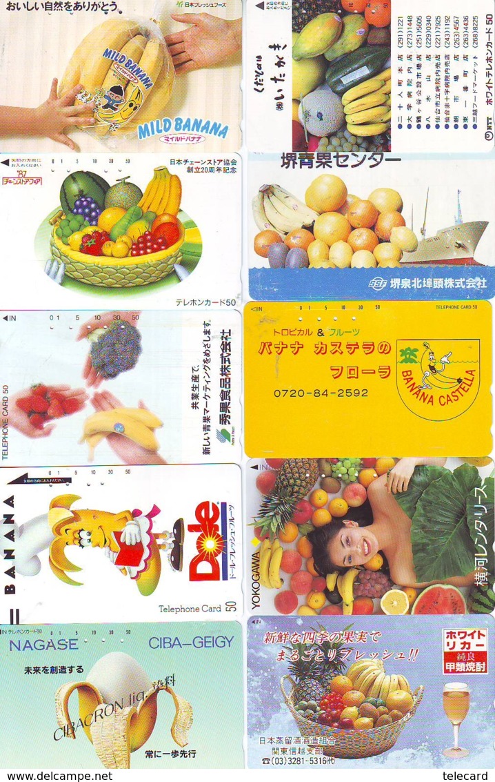 10 Télécartes - Prepaid Différentes JAPON * BANANES (LOT A-127) JAPAN 10 DIFF BANANAS * PHONECARDS * 10 VERSCH TK - Alimentazioni