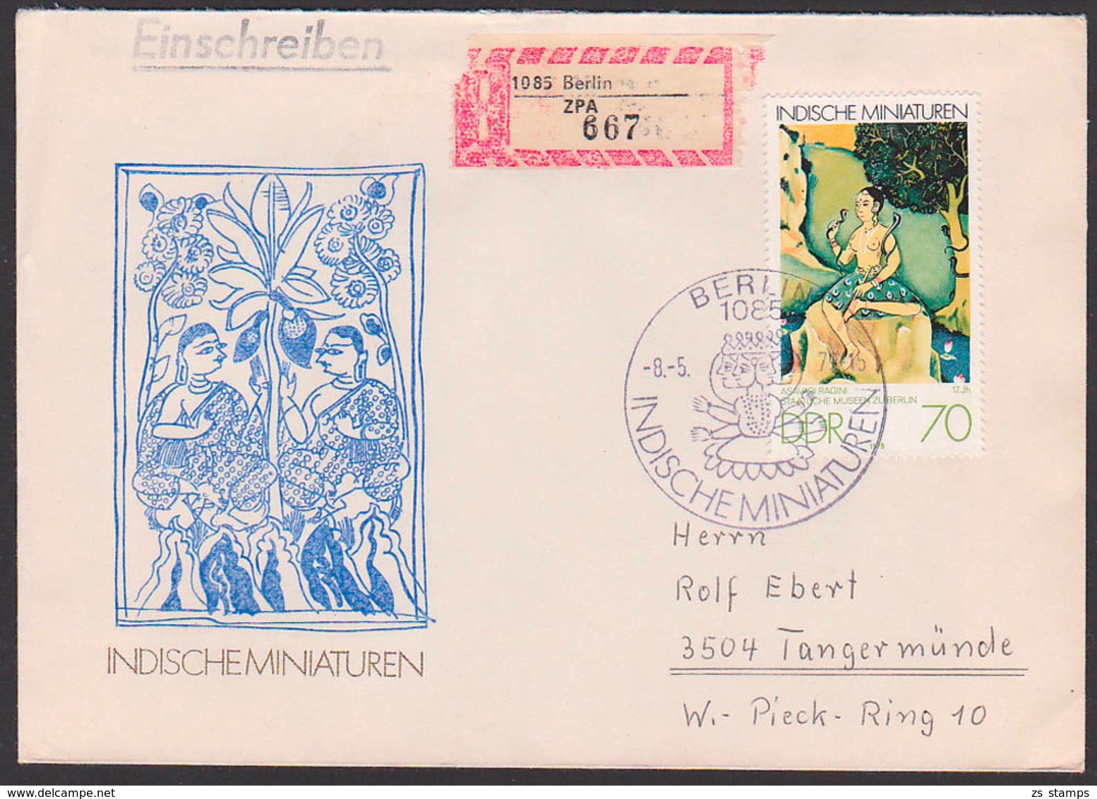 Indische Miniaturen Asavari Ragini, R-Brief Berlin ZPA, FDC DDR 2421 Portogenau - Sonstige & Ohne Zuordnung