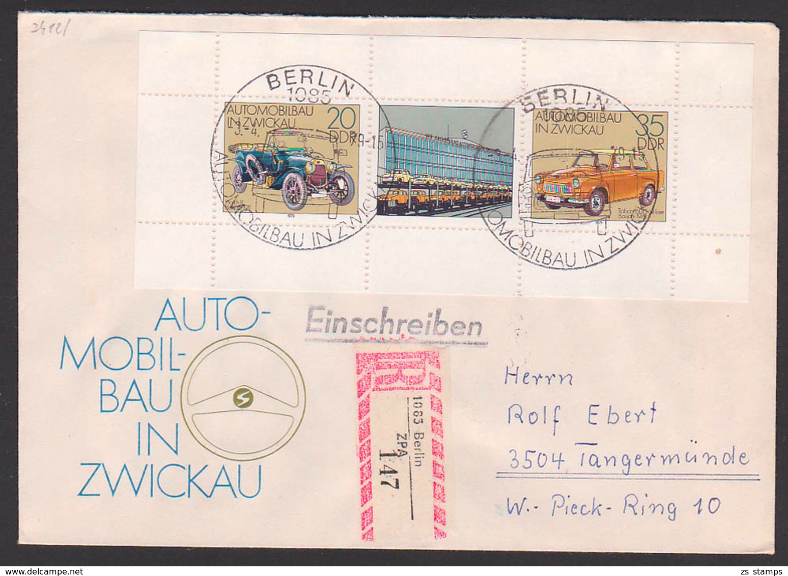 Automobilbau In Zwickau Trabant, DDR FDC 2412/13 Kleinbogen Mit Zusatzfrankatur, Portogenau - Andere & Zonder Classificatie