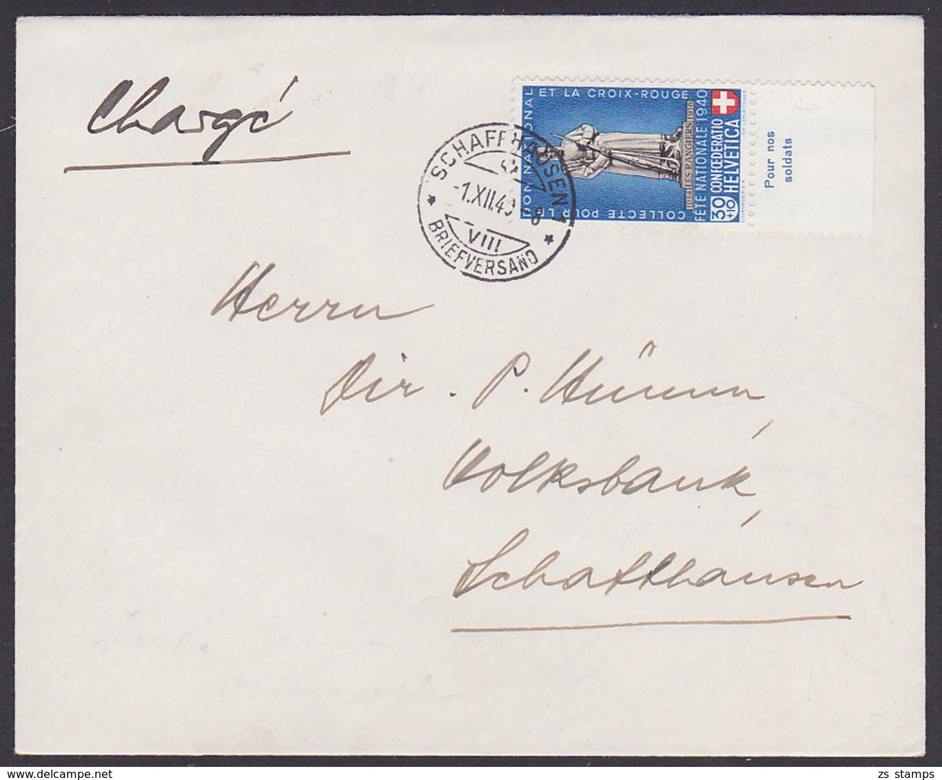 La Croix-Rouge Helvetia Schweiz Pro Patrria 1940 30+10 R., MiNr. 367 Letzttagsentwertung - Brieven En Documenten