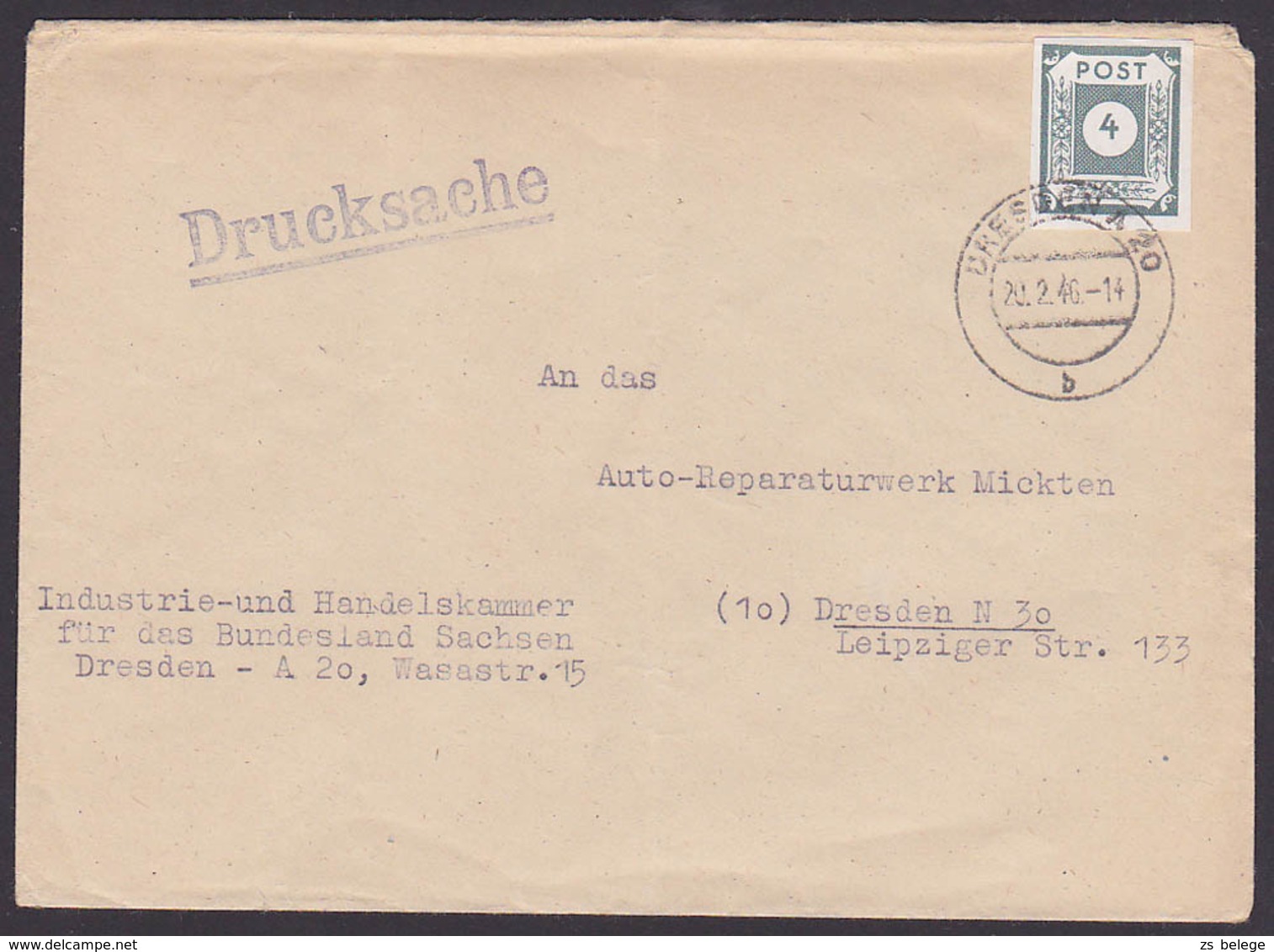 Saxonie SBZ Ostsachsen 4 Pf. MiNr. 61 Dresden A20 20.2.46, Portogenau Drucksache 2. Gewichtsstufe Von Behörde - Andere & Zonder Classificatie