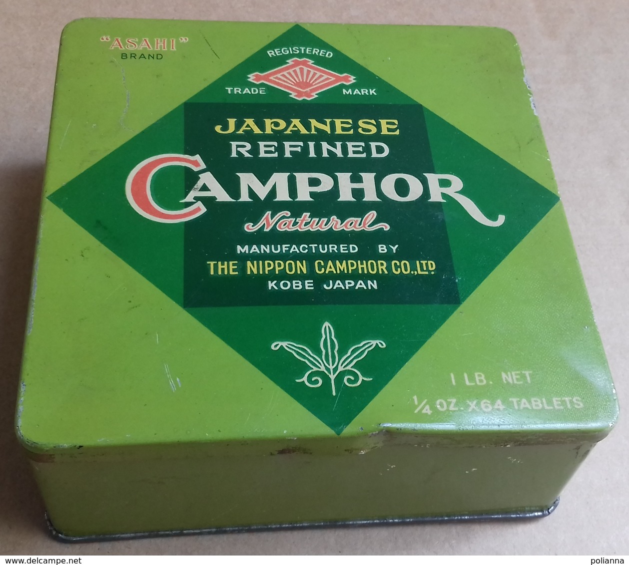 M#0V16 SCATOLA LATTA LITOGRAFATA PUBBLICITA' CAMPORA JAPANESE REFINED The Nippon Camphor Co. Ltd. KOBE JAPAN - Scatole