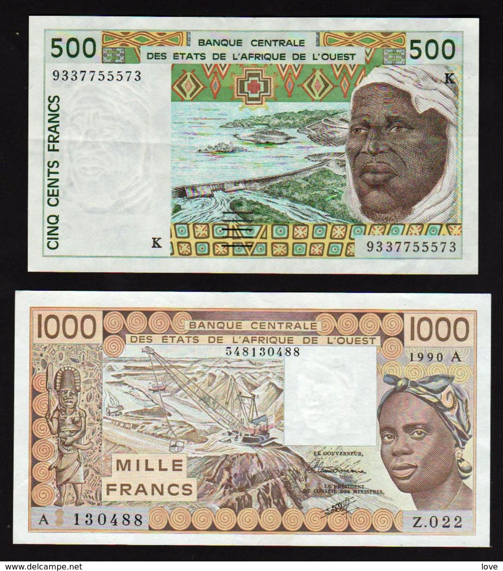 AFRIQUE: Banque Centrale Des Etats De L'Afrique De L'Ouest: Bon Lot De 2 Billets 500 F Et 1000 F - Other - Africa