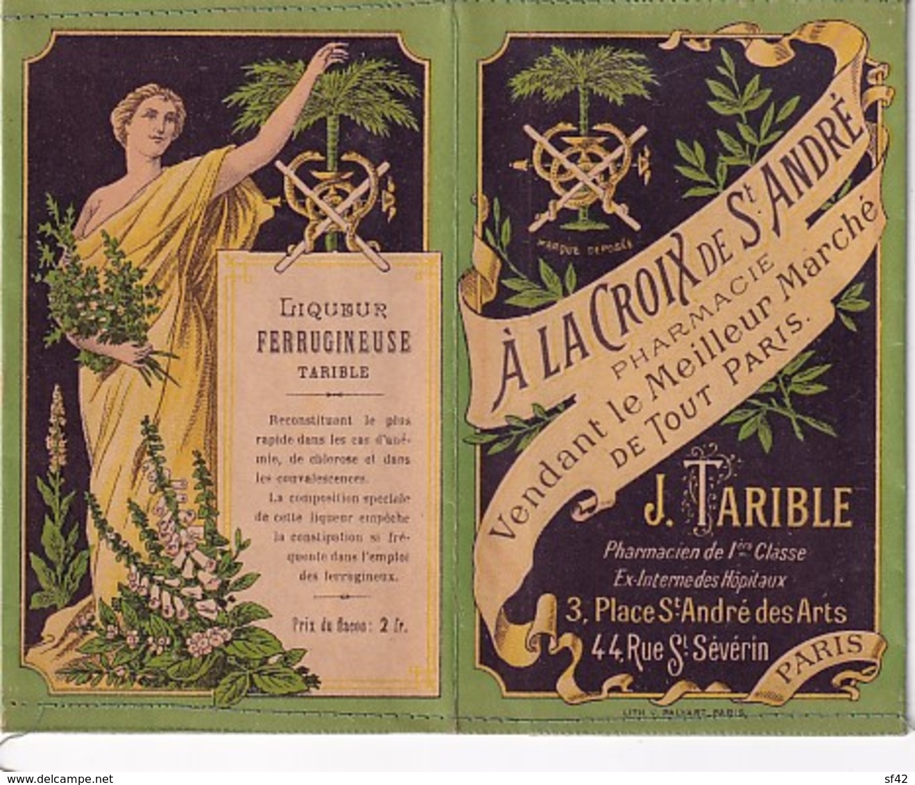 CALENDRIER  1895  LIQUEUR FERRUGINEUSE .  J  TARIBLE    PARIS     PHARMACIE - Grand Format : ...-1900