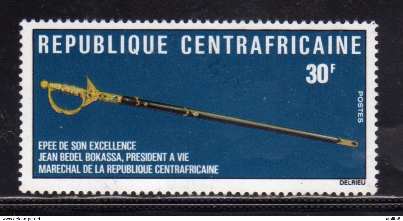 REPUBBLICA CENTRAFRICANA EMPIRE CENTRAFRICAIN CENTRAL AFRICAN REPUBLIC 1977 MARECHAL BOKASSA PRESIDENT EPEE SON 30f MNH - Repubblica Centroafricana