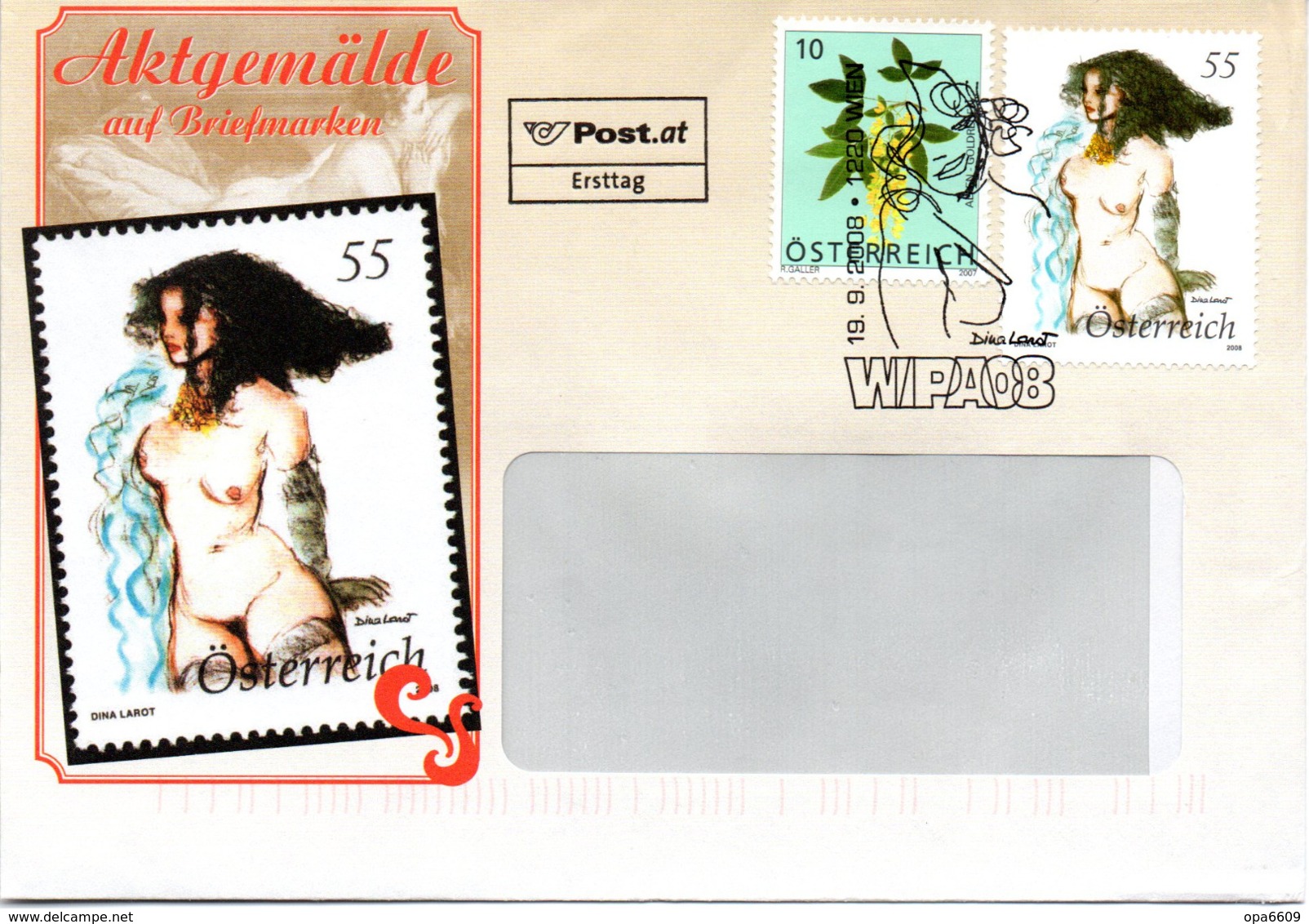 (Bu-B6) Werbe-Umschlag "Aktgemälde Auf Briefmarken" MiF Österr. 2772 U.A. SST19.8.08 WIEN - Briefe U. Dokumente