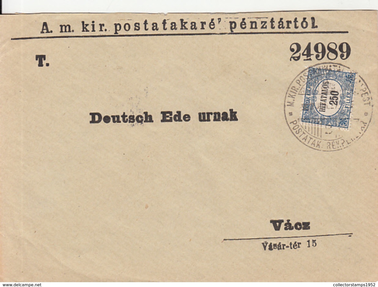 82636- AMOUNT 250 FILLERS OFFICIAL STAMPS ON ENTERPRISE HEADER COVER, 1926, HUNGARY - Servizio