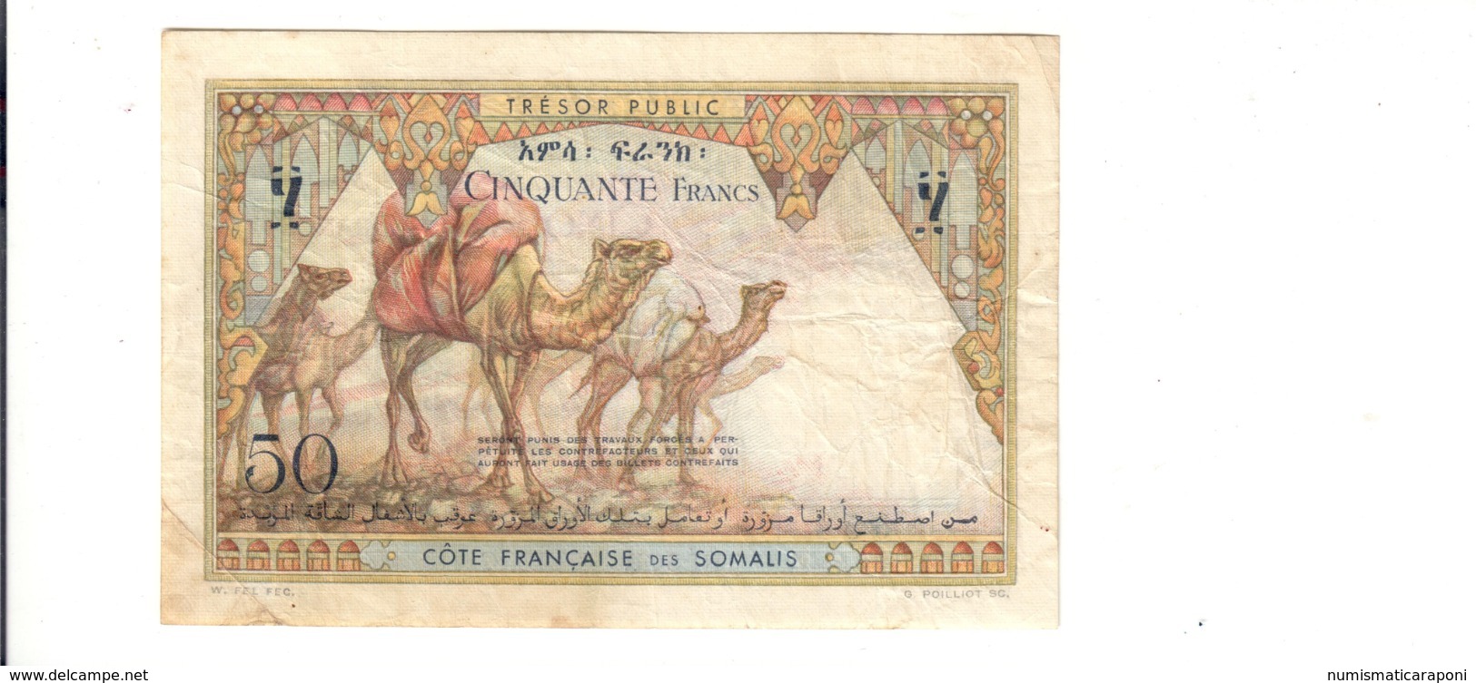Gibuti Djibouti French Somaliland Pick#25 50 Francs 1952  Camels Lotto.2859 - Gibuti