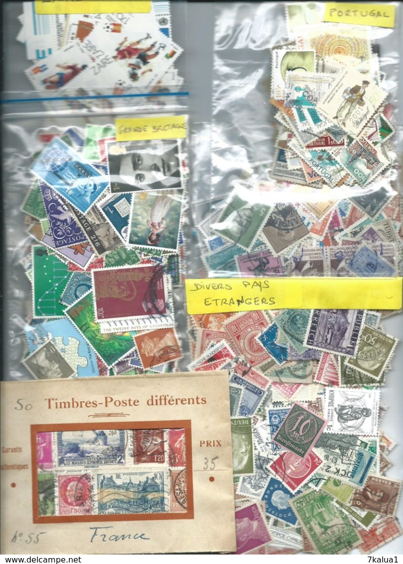 GROS VRAC, des milliers de timbres en pochettes et sur feuilles d'albums. Tous pays.