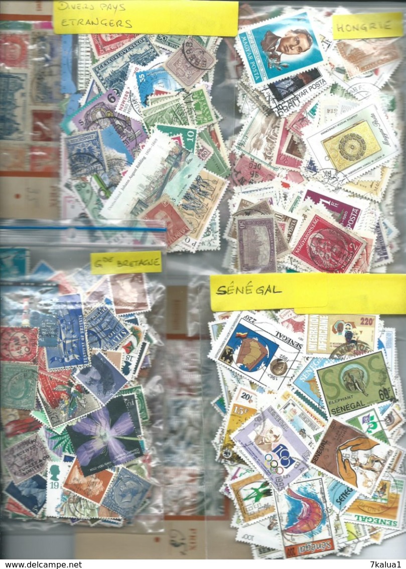 GROS VRAC, des milliers de timbres en pochettes et sur feuilles d'albums. Tous pays.