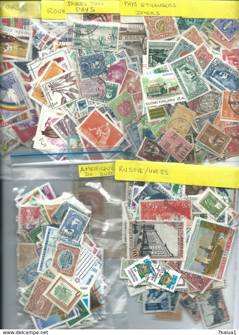 GROS VRAC, des milliers de timbres en pochettes et sur feuilles d'albums. Tous pays.