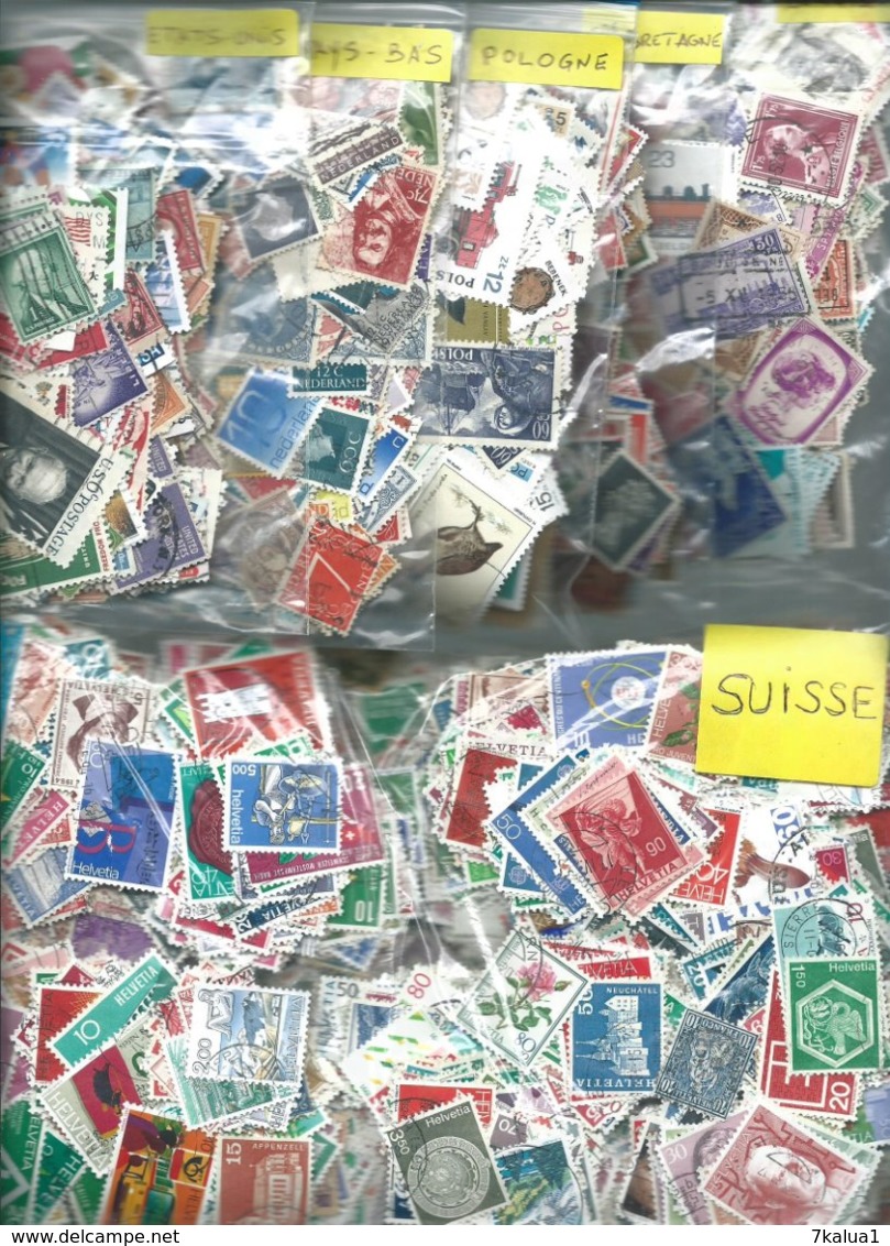 GROS VRAC, des milliers de timbres en pochettes et sur feuilles d'albums. Tous pays.