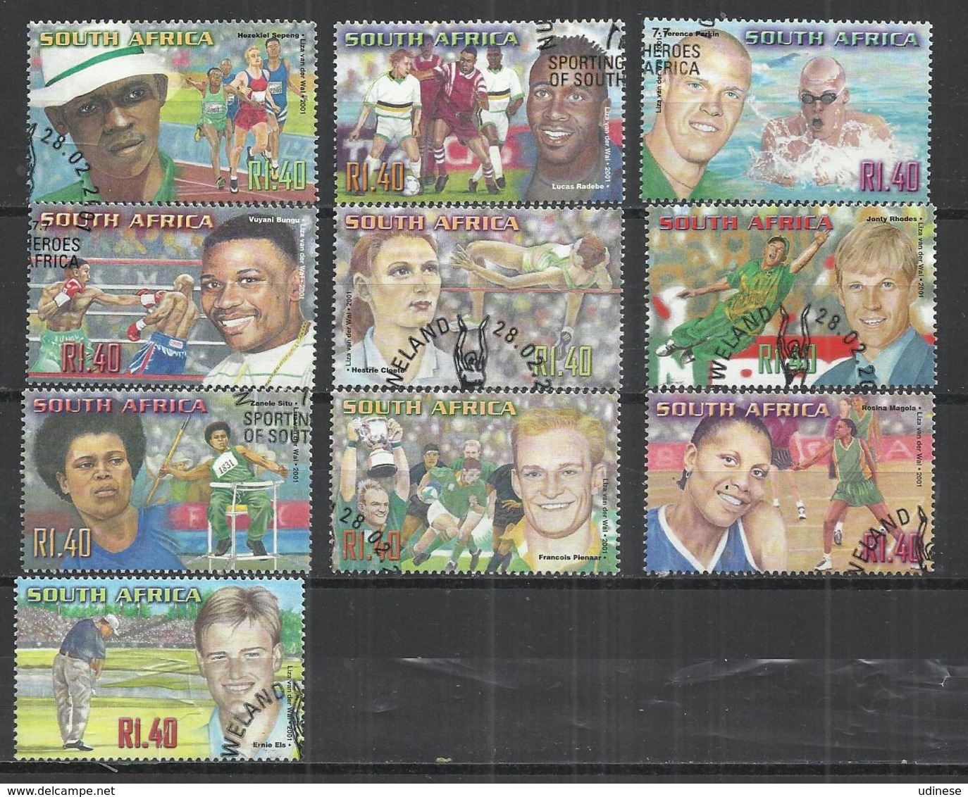 SOUTH AFRICA 2001 - FAMOUS ATHLETES - CPL.SET - OBLITERE USED GESTEMPELT USADO - Usados