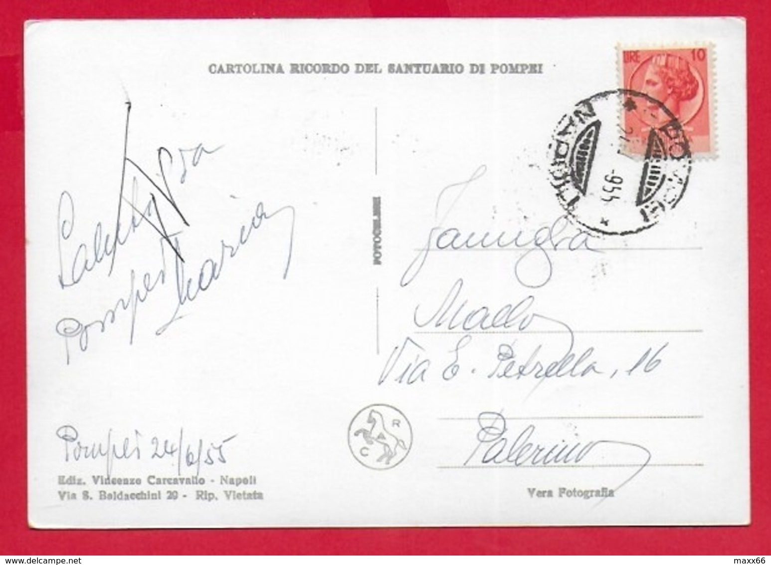 CARTOLINA VG ITALIA - Saluti Da POMPEI (NA) - Feste Giubilari Della SS. Vergine - 10 X 15 - 1955 - Saluti Da.../ Gruss Aus...