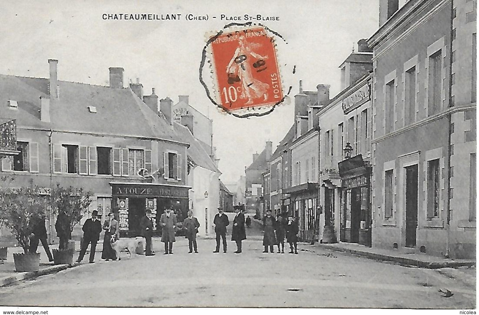 18 - CHER  - EN BERRY - CHATEAUMEILLANT  - PLACE SAINT BLAISE PLAN INEDIT ! HORLOGERIE TOUZE ET COMMERCES  1916 - Châteaumeillant