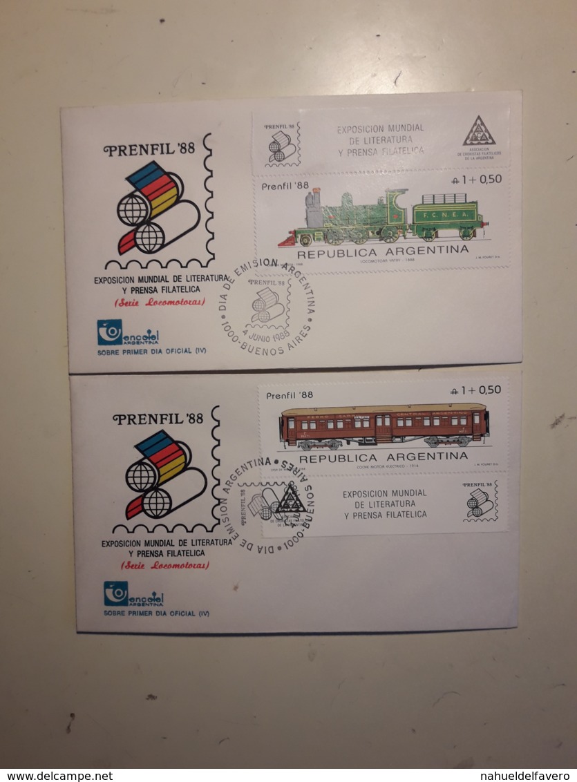 Argentina Fdc, Prenfil 88 Avec Des Images De Trains - Trenes