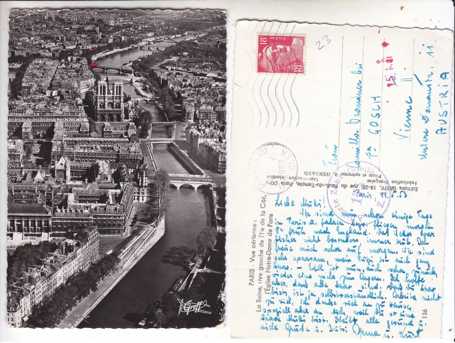 SP- 75 - PARIS - Vue Aerienne - Rive Gauche Ile De La Cite Notre Dame - Timbre - Cachet - 1953 - Mehransichten, Panoramakarten
