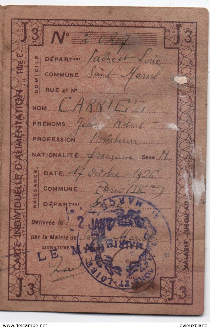 Carte Individuelle D'Alimentation/Titre C/Saone Et Loire / Saint Marcel./Carriez/ 1943    OL128 - 1939-45