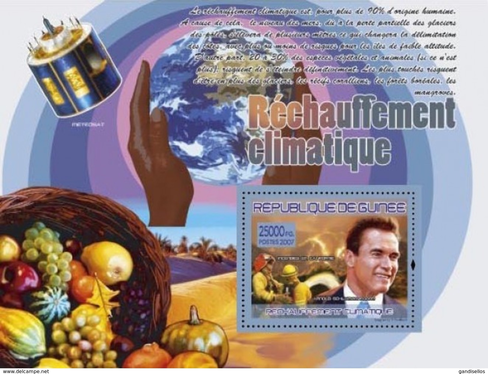 GUINEA 2007 SHEET GLOBAL WARMING RECHAUFFEMENT CLIMATIQUE SCHWARZENEGGER SPACE METEOSAT FRUITS Gu07118a - República De Guinea (1958-...)