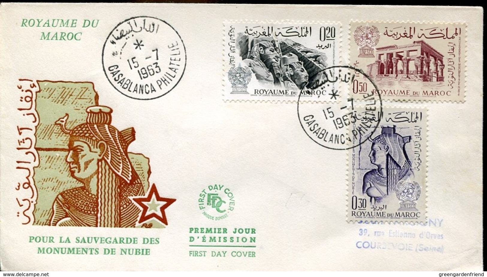 47507 Morocco , Fdc 1963 Egyptology, Egittologie, Monument Of Nubia - Egyptology
