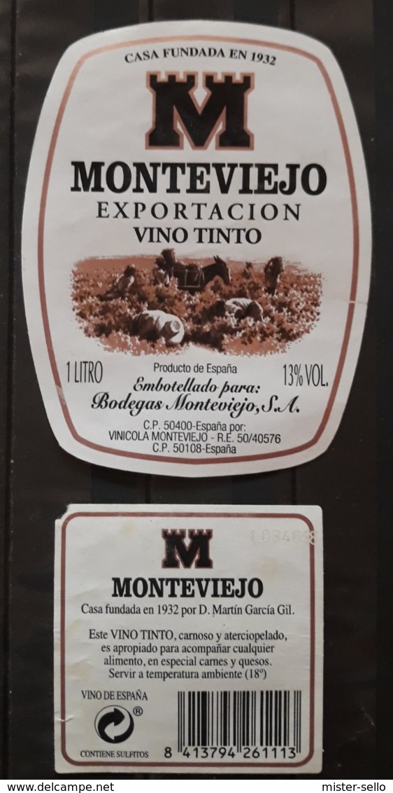 ESPAÑA 2 ETIQUETAS VINO TINTO MONTEVIEJO. - Vino Tinto